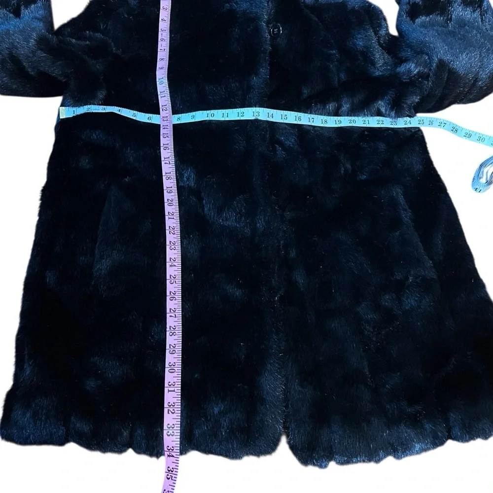 DENNIS BASSO VINTAGE 90s Black Faux Fur Plush Mid-Length Coat Jacket SZ:L - Picture 7 of 12